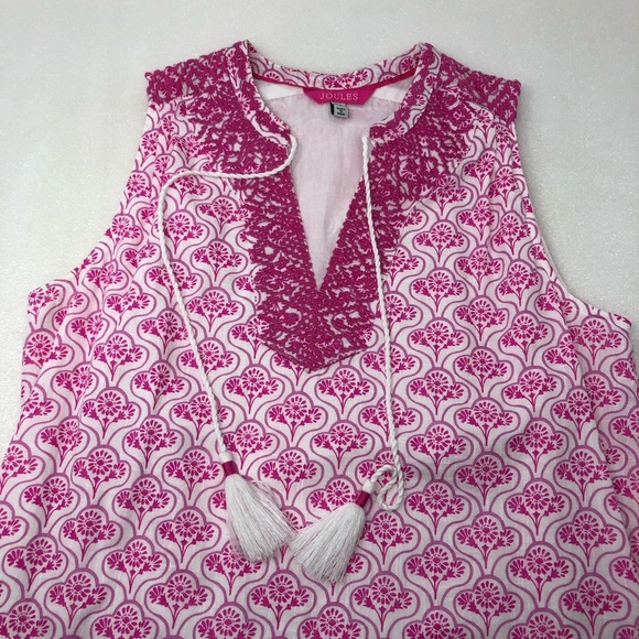 2/$30 Joules Dress Orianne Sleeveless Embroidered Pink & White Geometric Size 4 - Picture 5 of 15